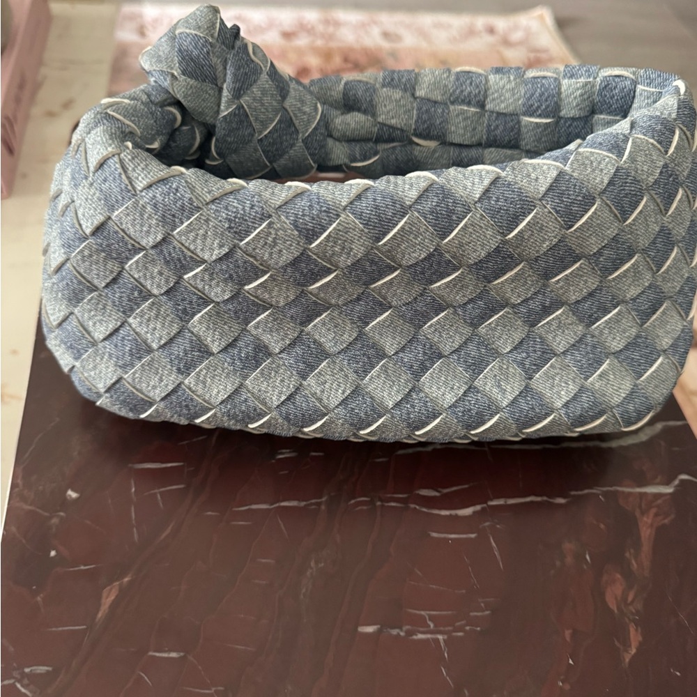 Woven Denim Baguette Bag - Light Blue